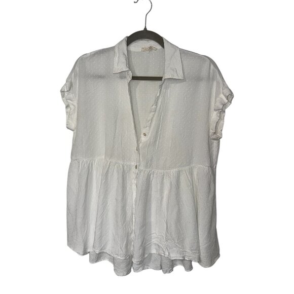 White Button-Down Peplum Top – Short Sleeve - Picture 2 of 8